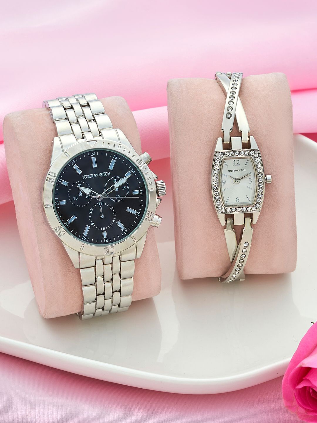 

JOKER & WITCH Chris & Dakotta Analogue Couple Watches Giftset, Silver