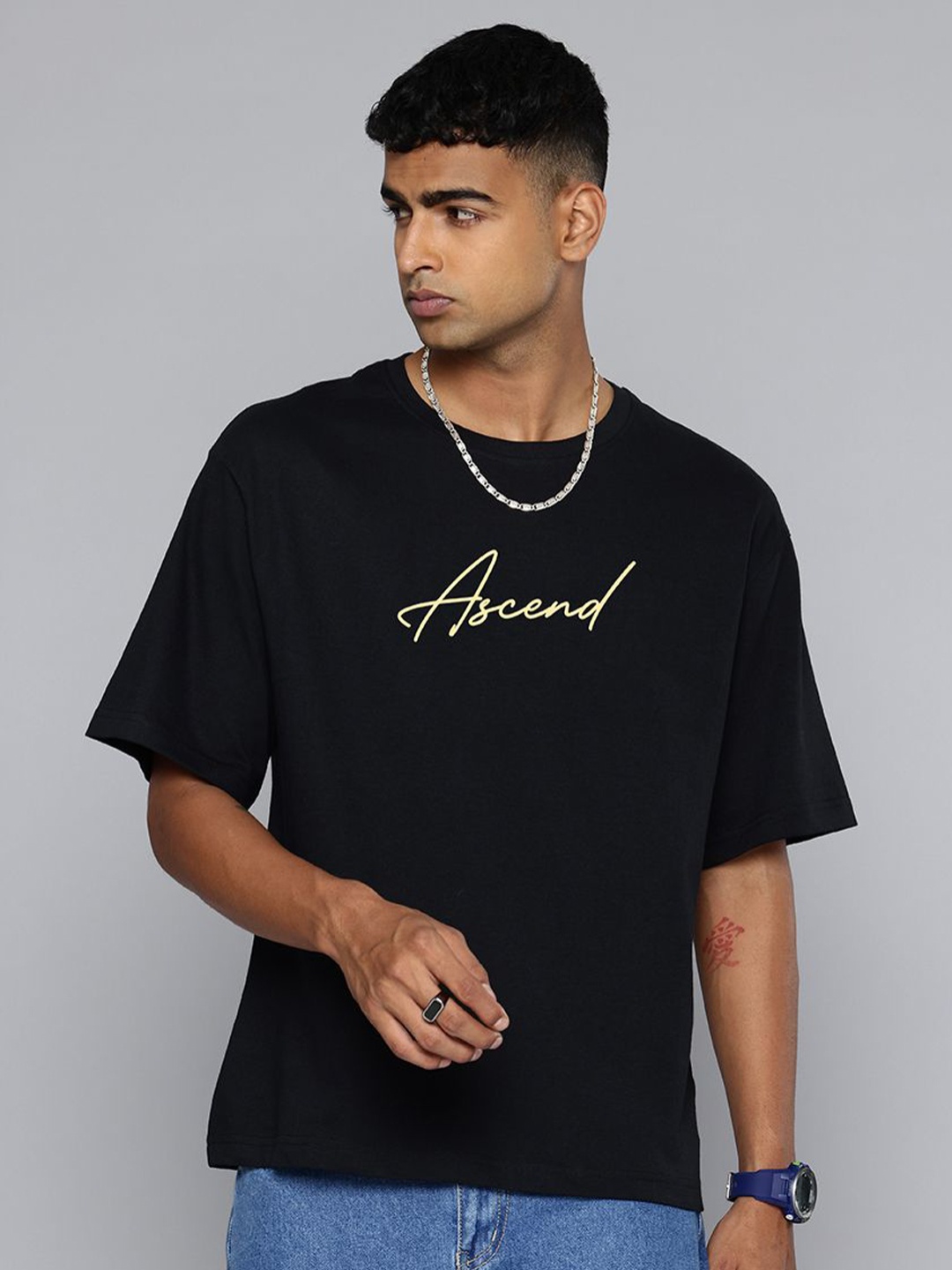 

R.Code by The Roadster Lifestyle Co. Men Printed Cotton Relaxed Fit T-shirt, Black