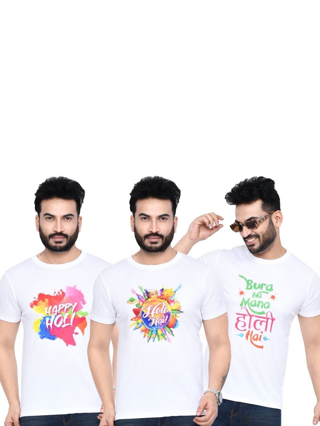 

RAPL Men 3 Printed Applique T-shirt, White