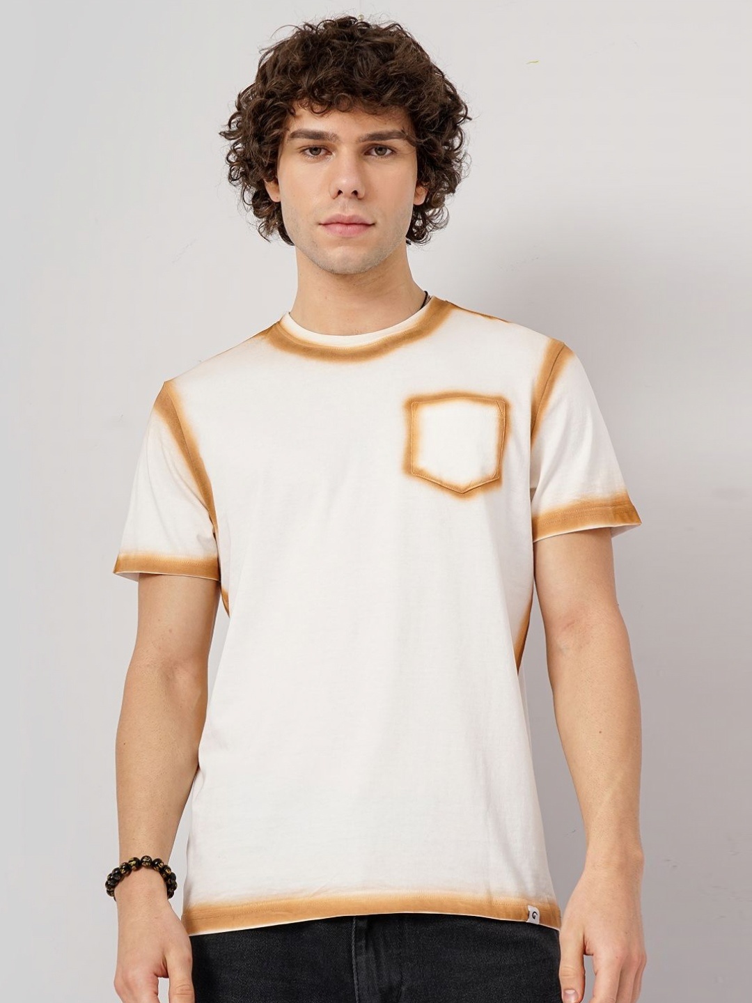 

Genoa Men Tie and Dye Dyed Pockets Slim Fit T-shirt, Brown