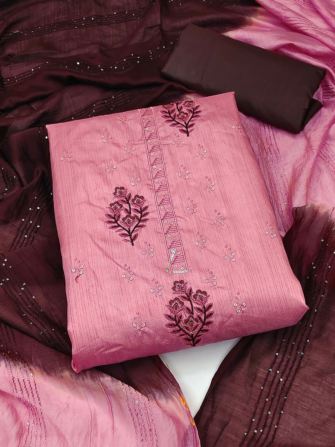 

SAINOOR Floral Embroidered Sequinned Unstitched Dress Material, Pink
