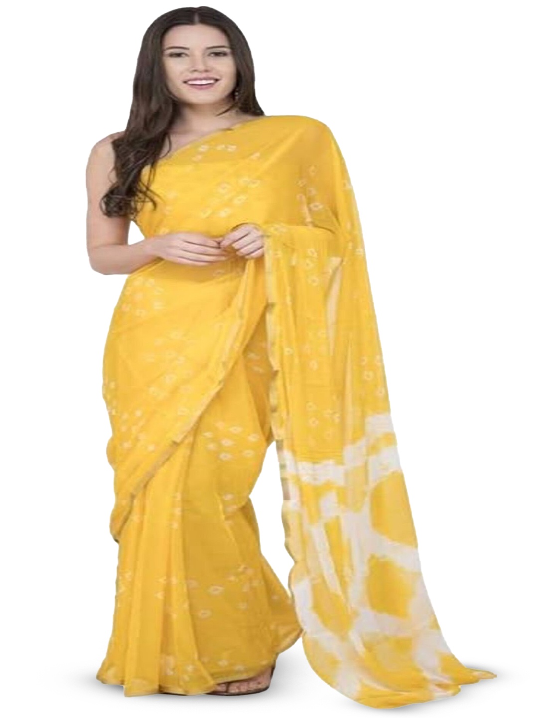 

DURGA EMPORIO Pure Chiffon Bandhani Saree, Yellow