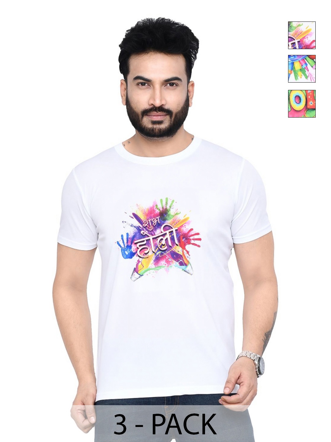 

RAPL Men 3 Printed Applique T-shirt, White