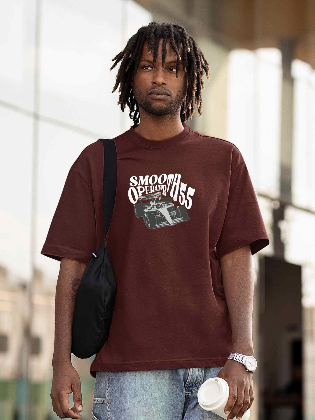 

TheBTclub Men Printed Drop-Shoulder Sleeves Activchill T-shirt, Brown