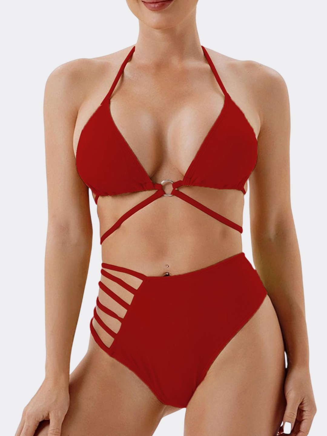

VAGHBHATT Halter Neck Swim Bikini Set, Red