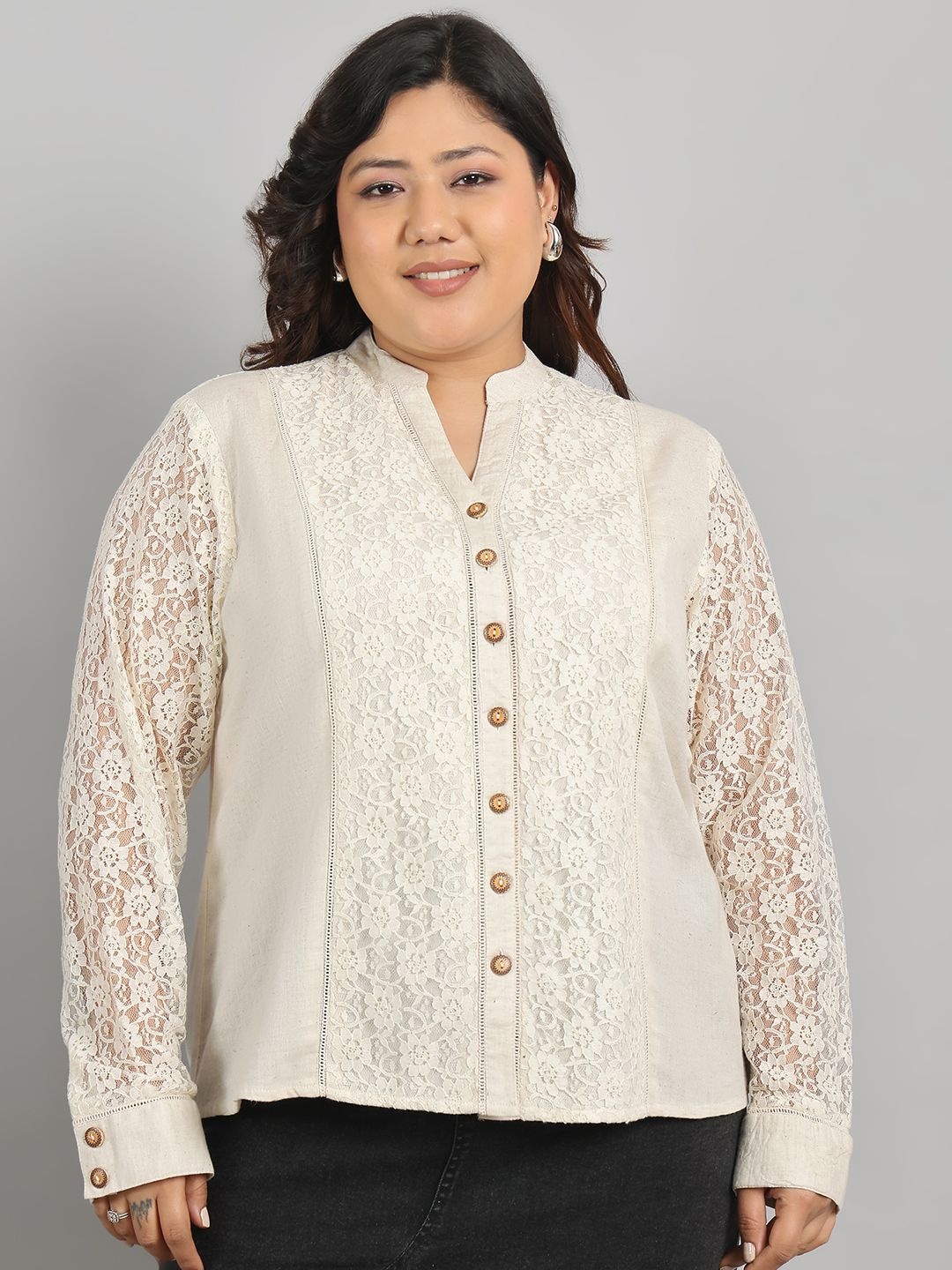 

Tulsattva Women Classic Floral Opaque Casual Shirt, Off white