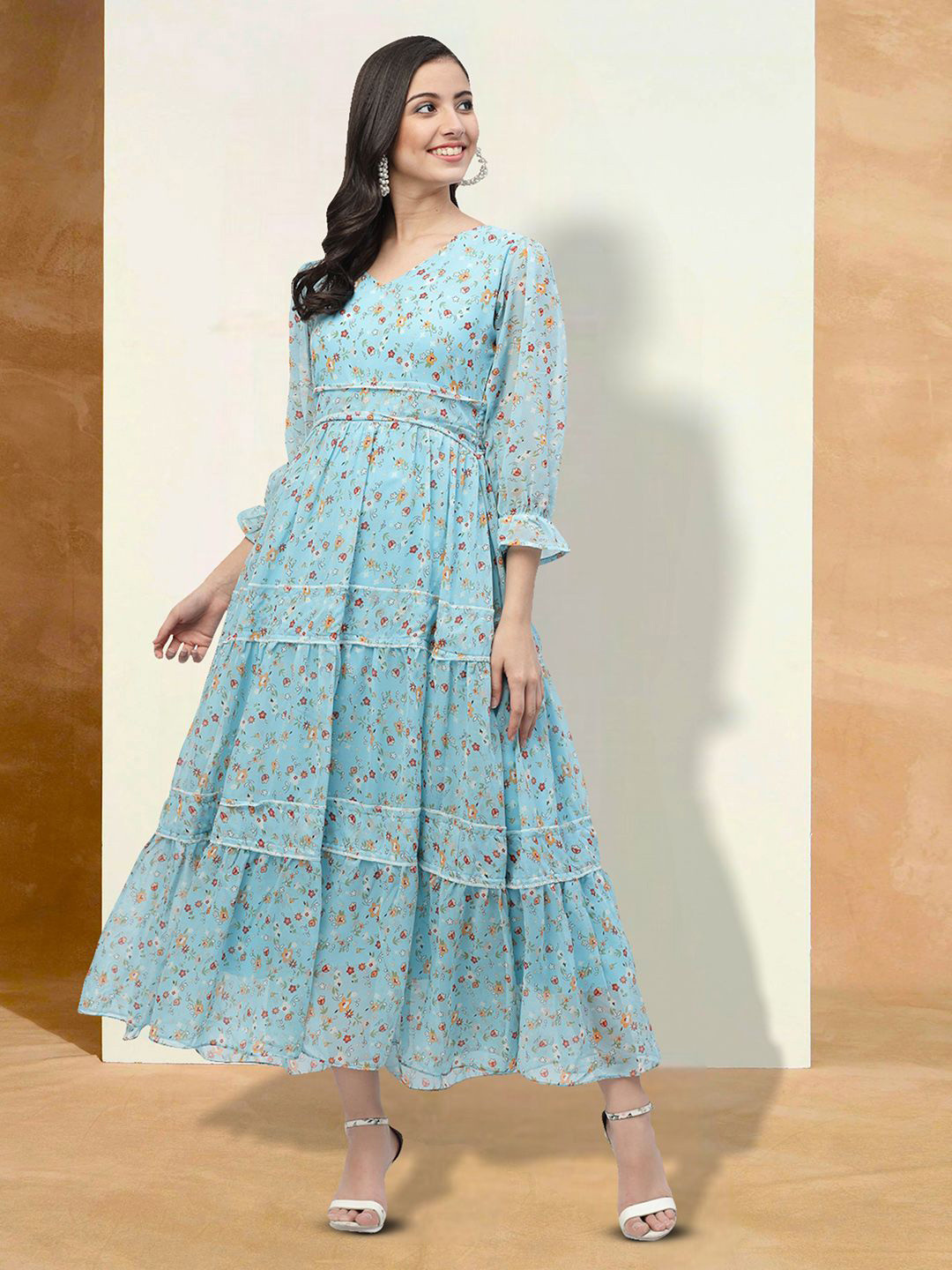 

Moda Rapido Floral Print Applique Fit & Flare Dress, Blue