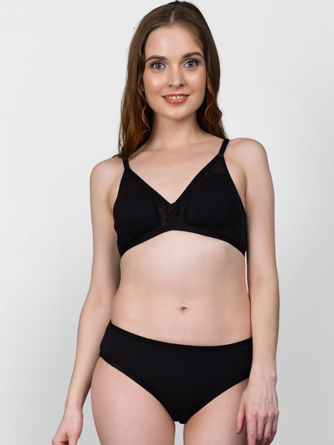 

happybra Non Padded Wirefree Medium Coverage Lingerie Set Lessy02Black38, Black