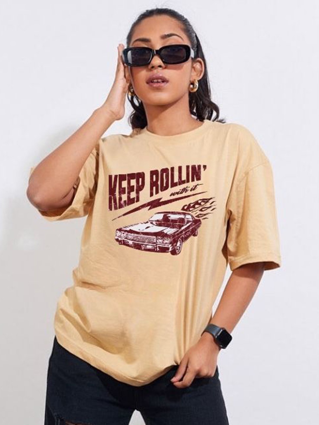 

TheBTclub Men Printed Drop-Shoulder Sleeves Activchill T-shirt, Brown