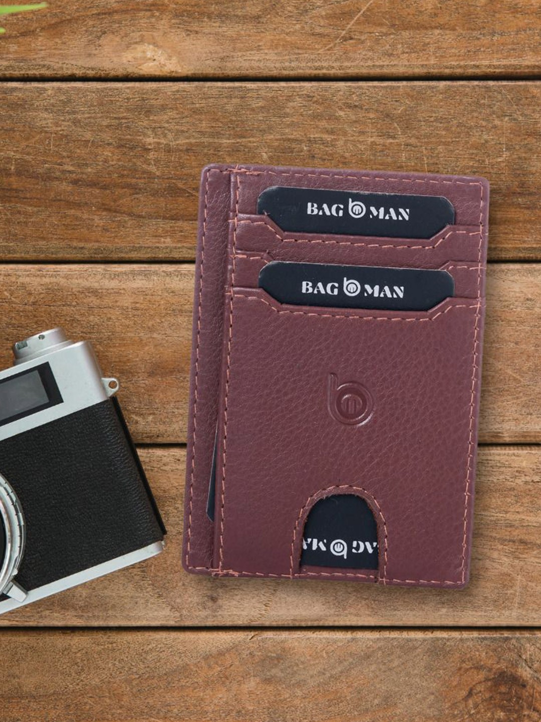 

BAGMAN Men Leather Card Holder, Maroon