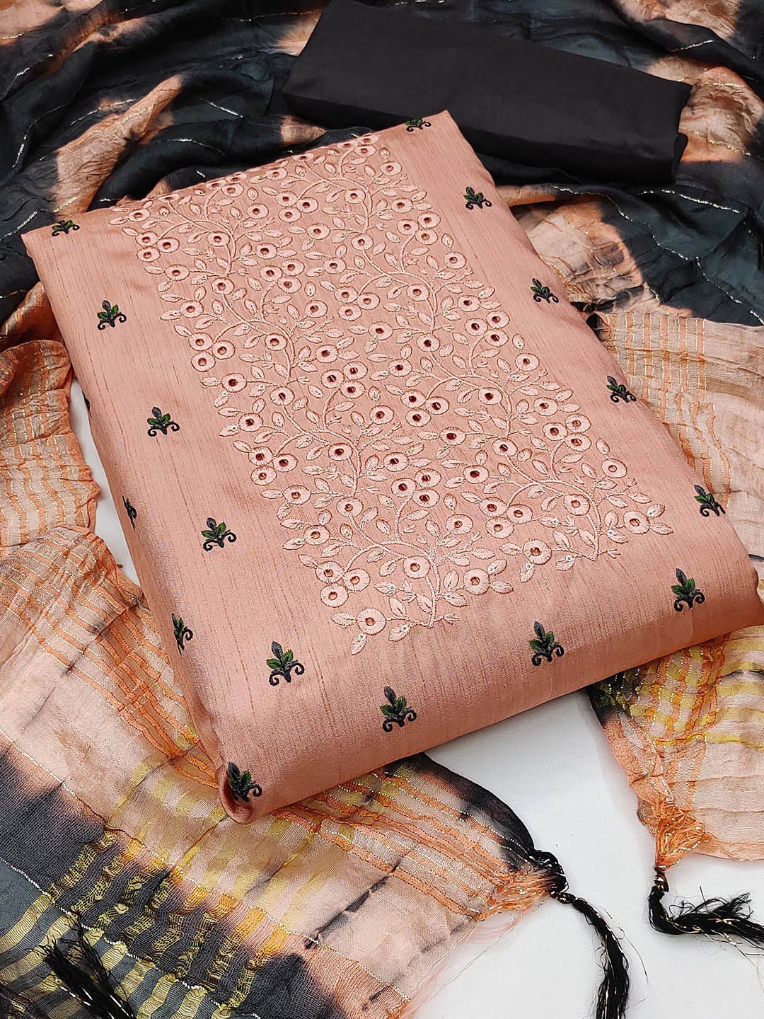 

SAINOOR Floral Embroidered Unstitched Dress Material, Peach