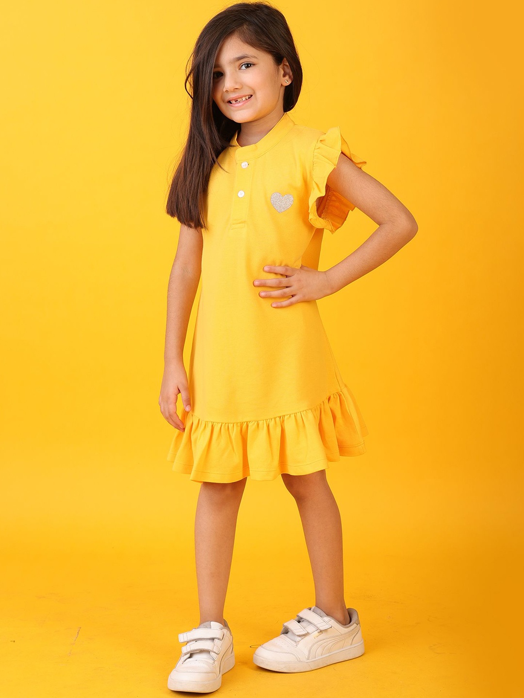 

Anthrilo Girls Summer Yellow Fun Silver Heart Dress