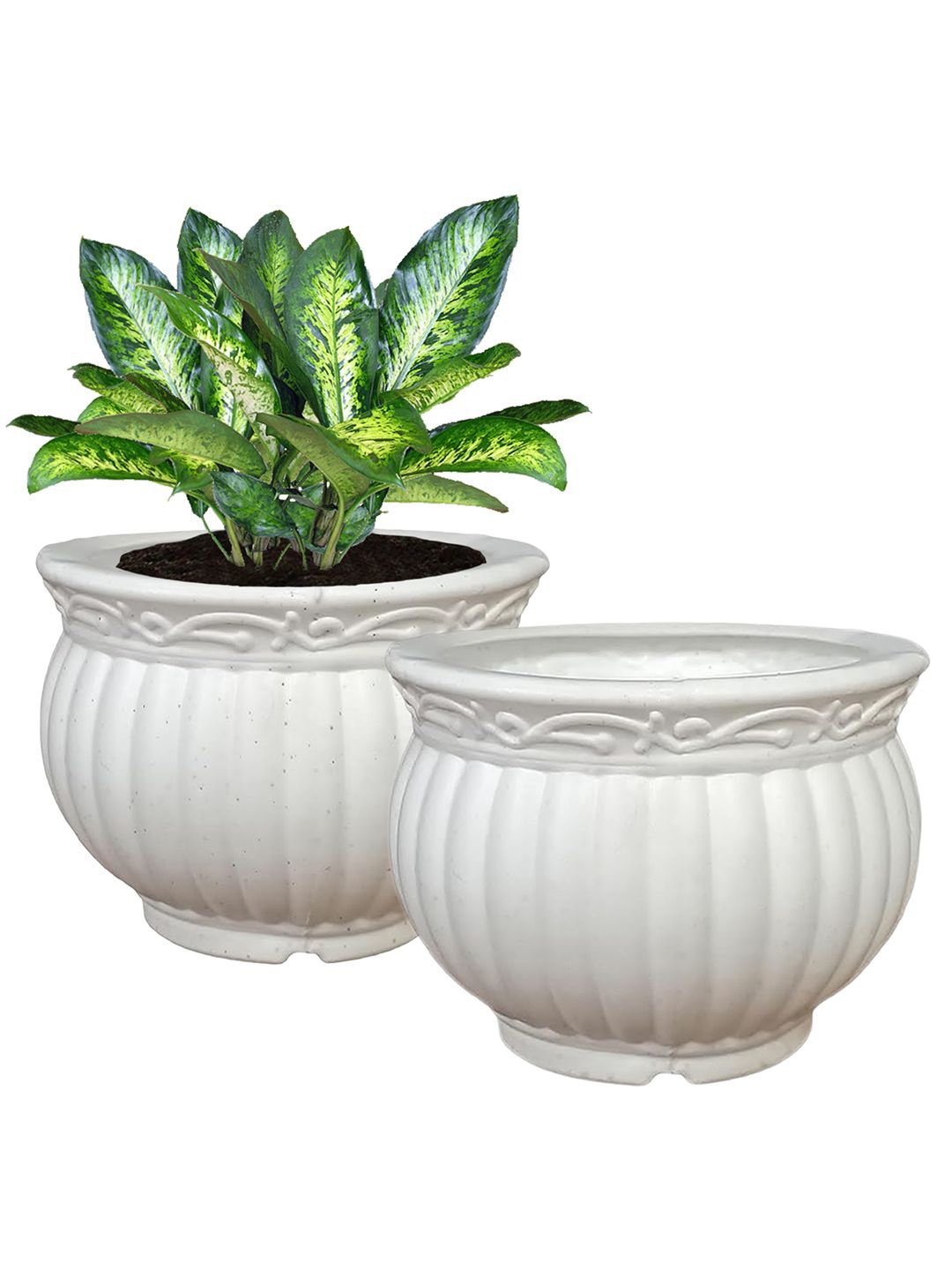 

Kuber Industries White 2 Pieces Textured Flower Pots Planters
