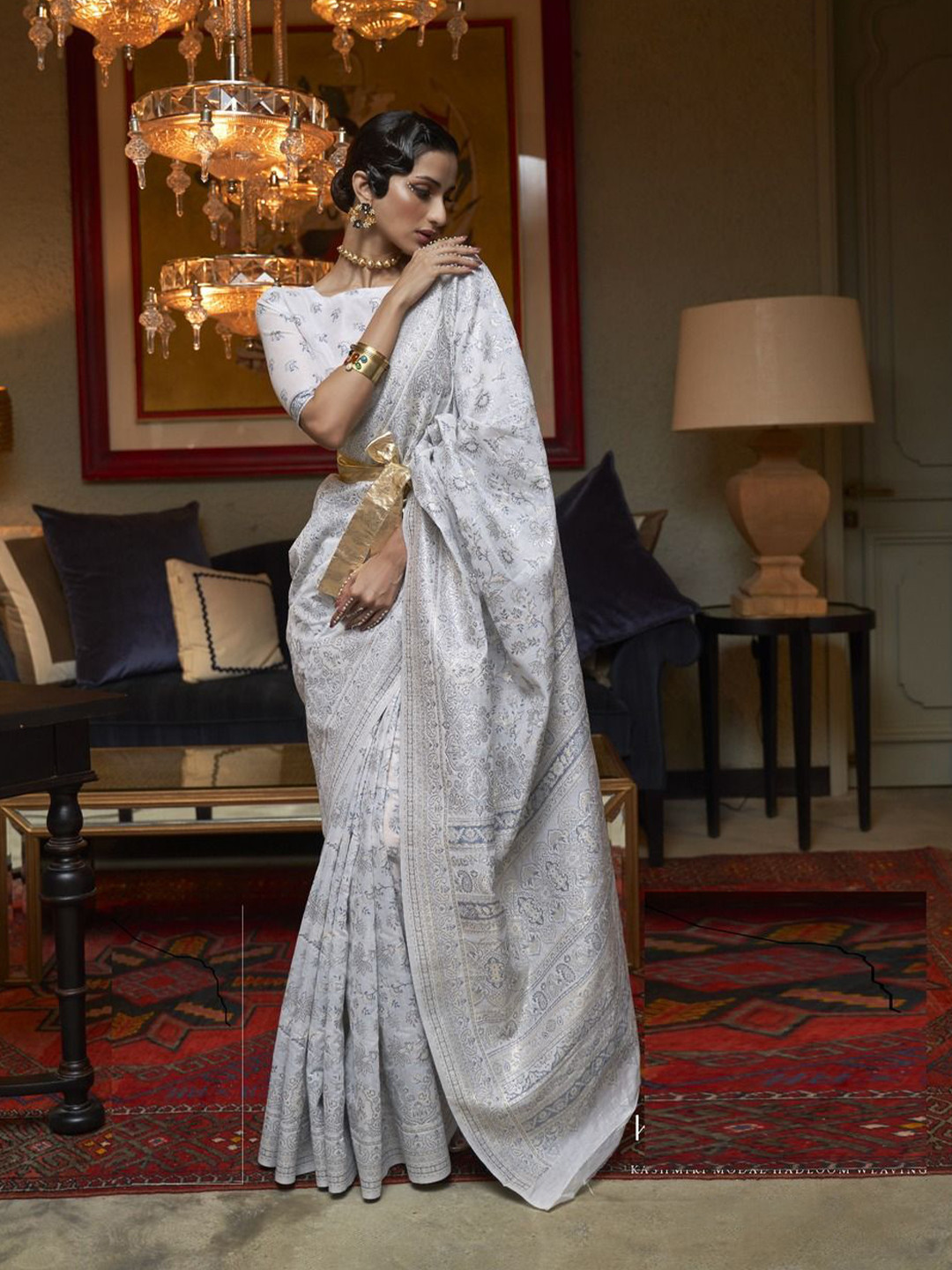 

Anouk Floral Printed Saree With Blouse Piece, White