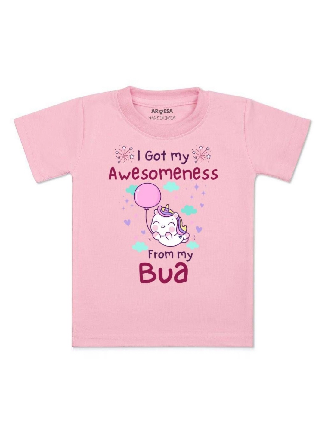 

Arvesa Kids I Got Awesomeness From Bua Printed Tshirt, Pink