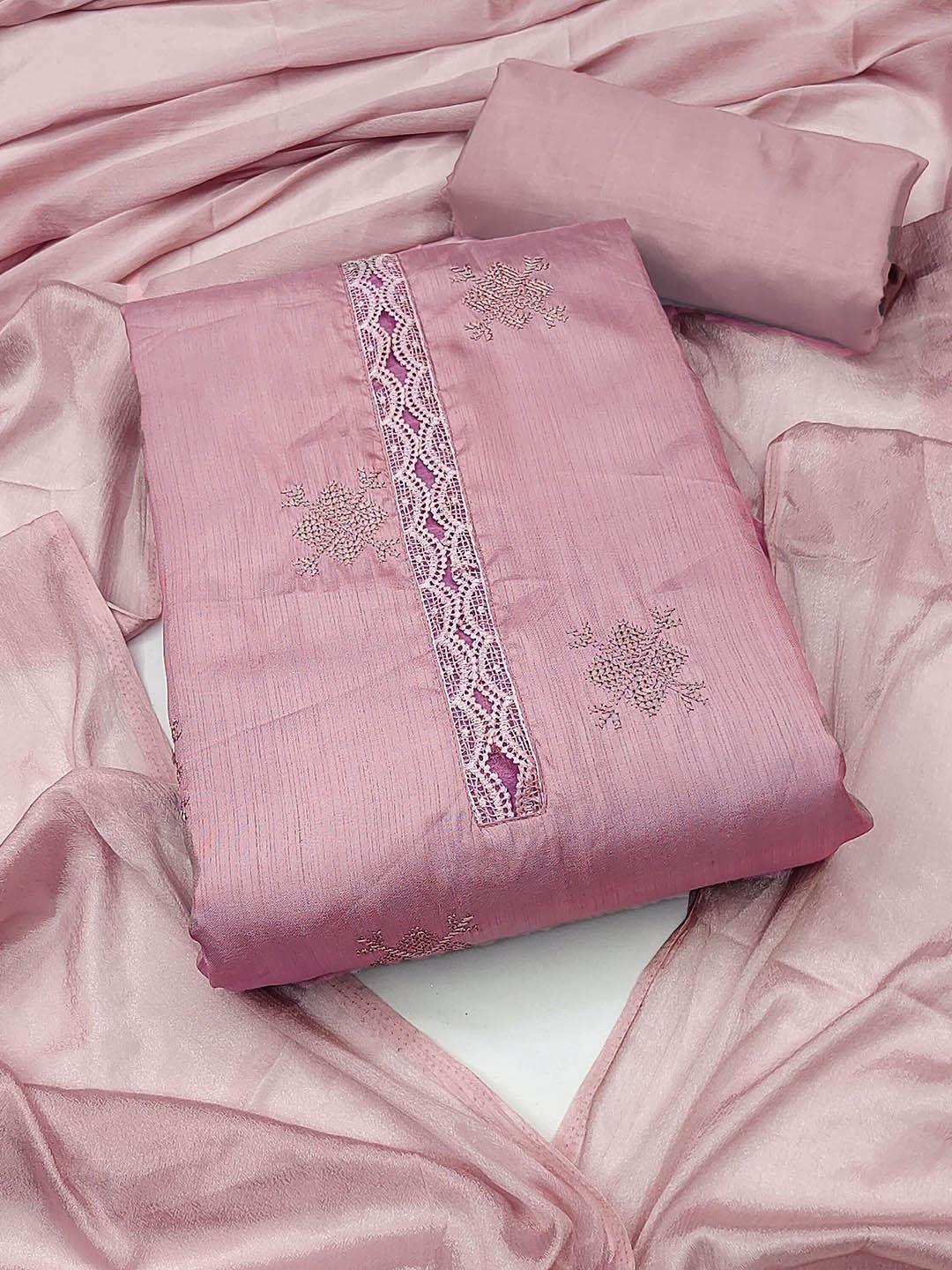 

SAINOOR Floral Embroidered Sequinned Zora Silk Unstitched Dress Material, Pink