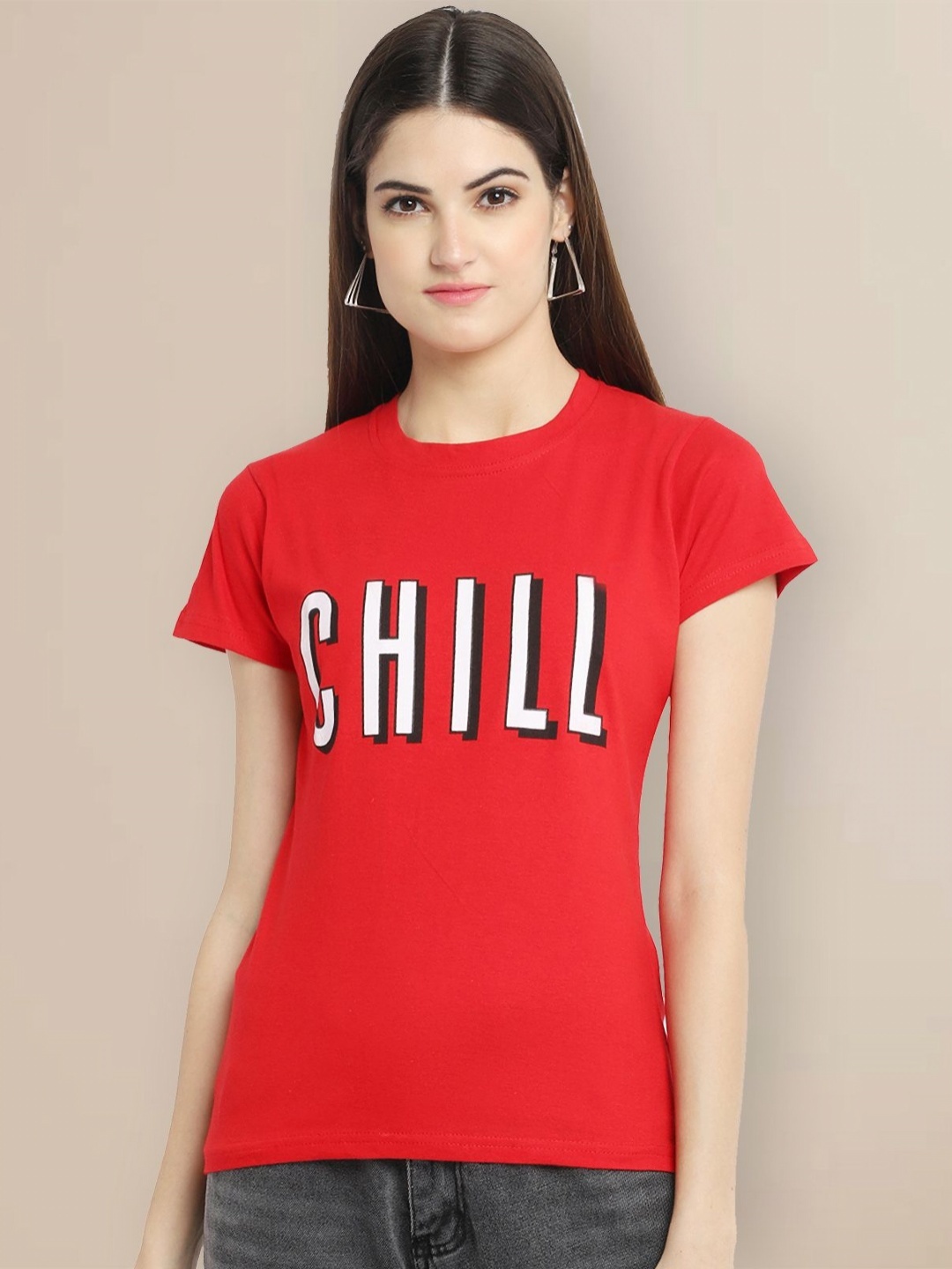 

Metronaut Women Typography Printed T-shirt, Red