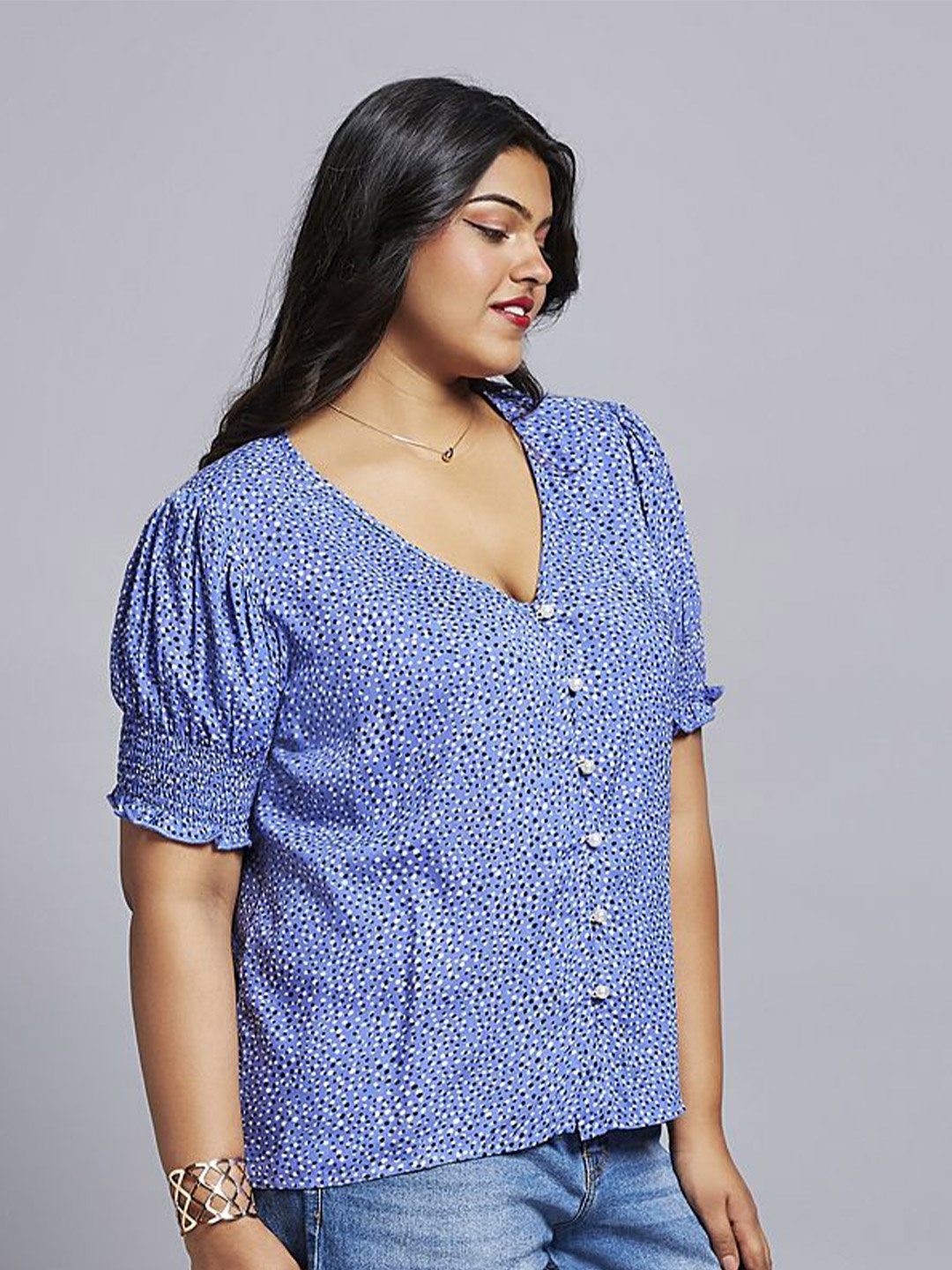 

Globus Print Puff Sleeve Top, Blue