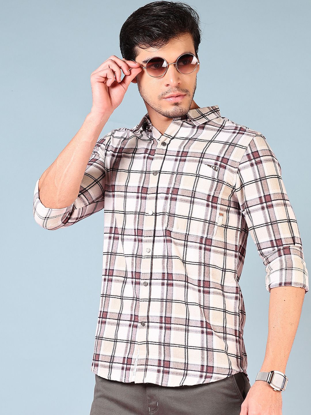 

V-Mart Men Tartan Checks Opaque Checked Casual Shirt, Brown