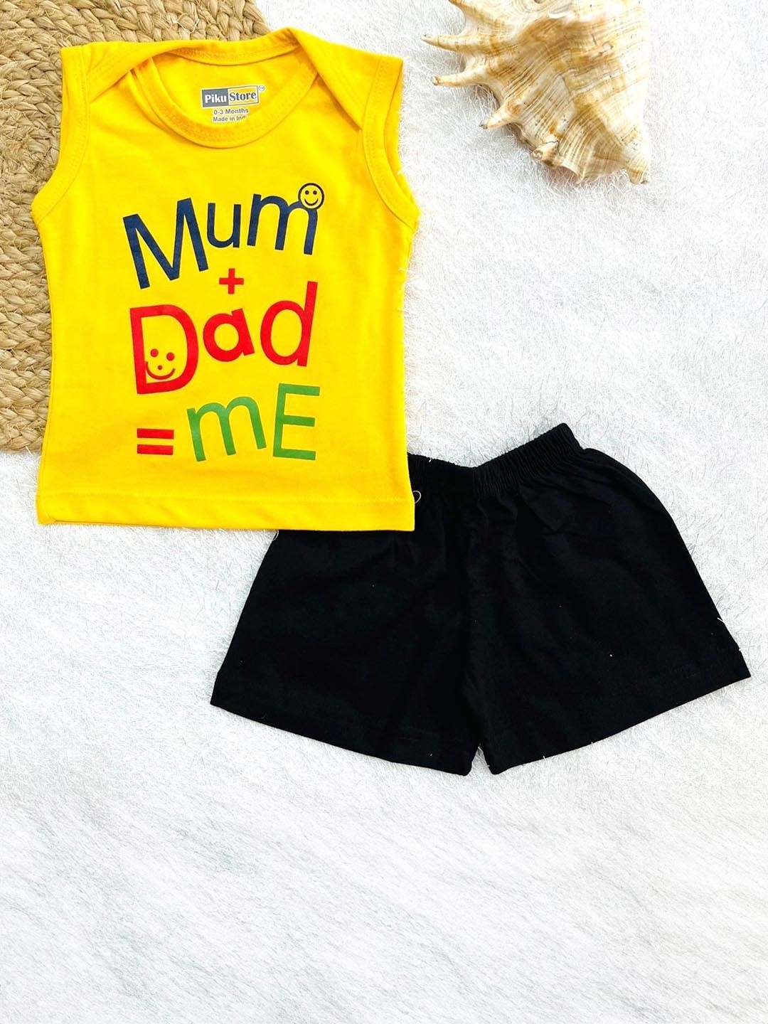 

Piku Store Infants Unisex Printed Sleeveless T-shirt With Shorts, Yellow