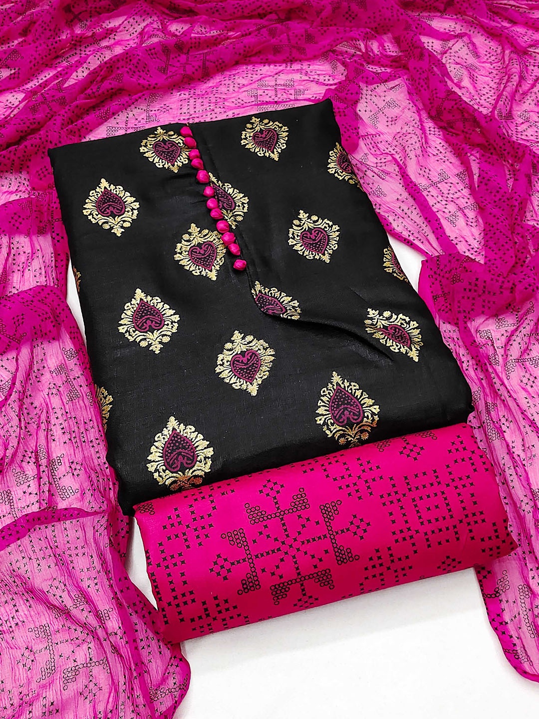 

SAINOOR Floral Printed Unstitched Dress Material, Black