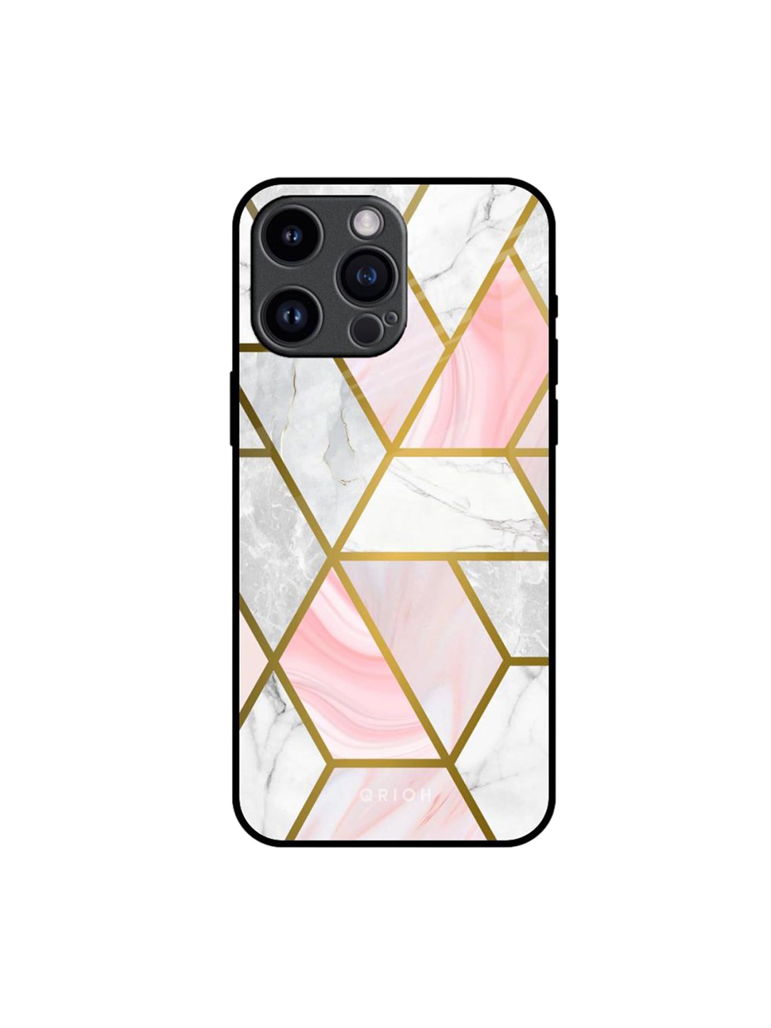 

QRIOH Geometrical Marble Real Printed iPhone 14 Pro Max Back Case, White