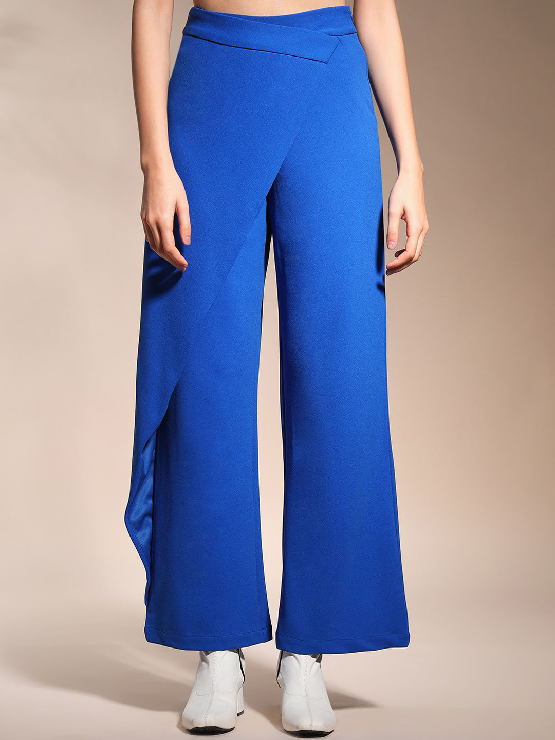 

Zastraa Women Relaxed High-Rise Wrap Up Wide Leg Korean Pants, Blue