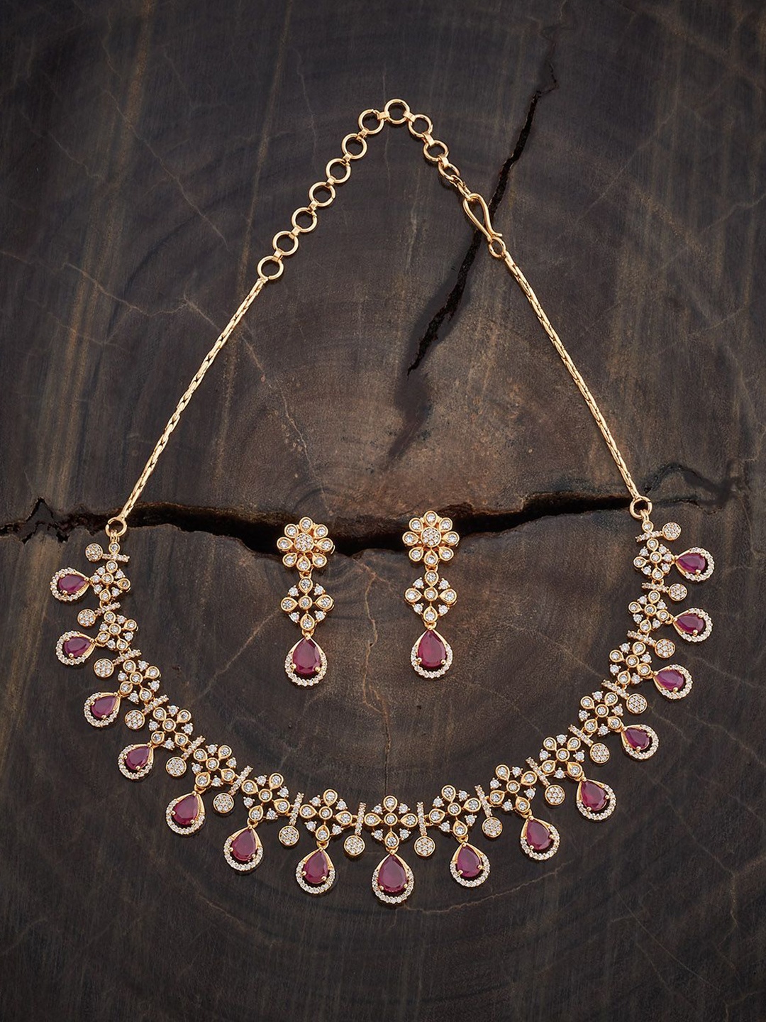 

Kushal's Fashion Jewellery Ruby Gold-Plated Party Zircon Jewellery Set