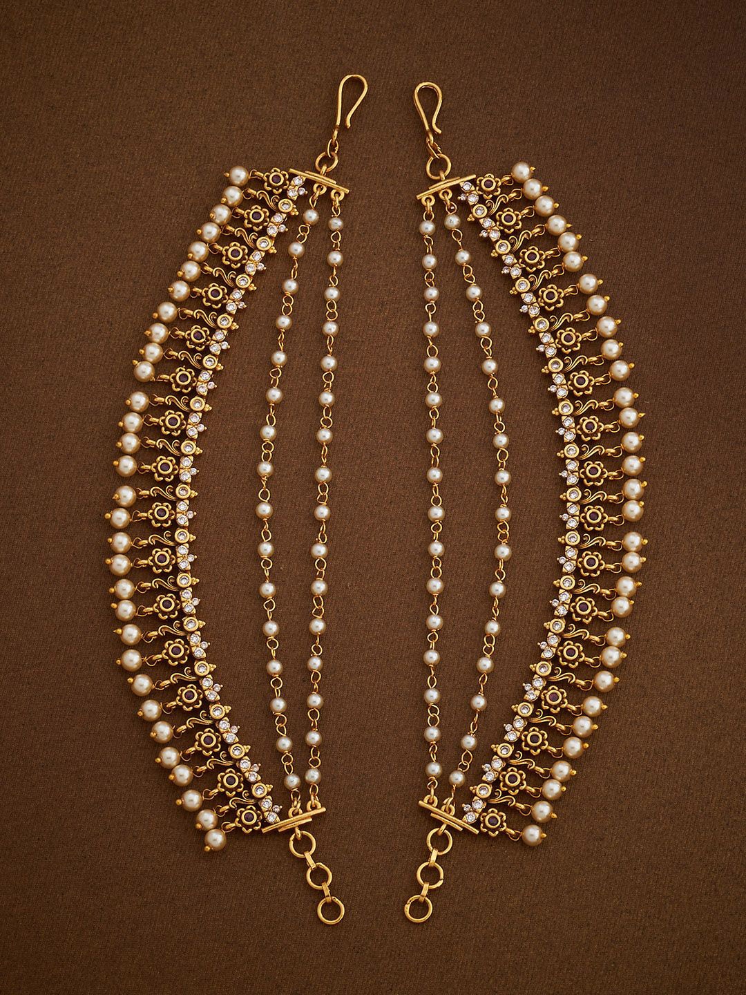 

Kushal's Fashion Jewellery Gold-Plated Contemporary Pearls Matil Kanakti Drop Earrings