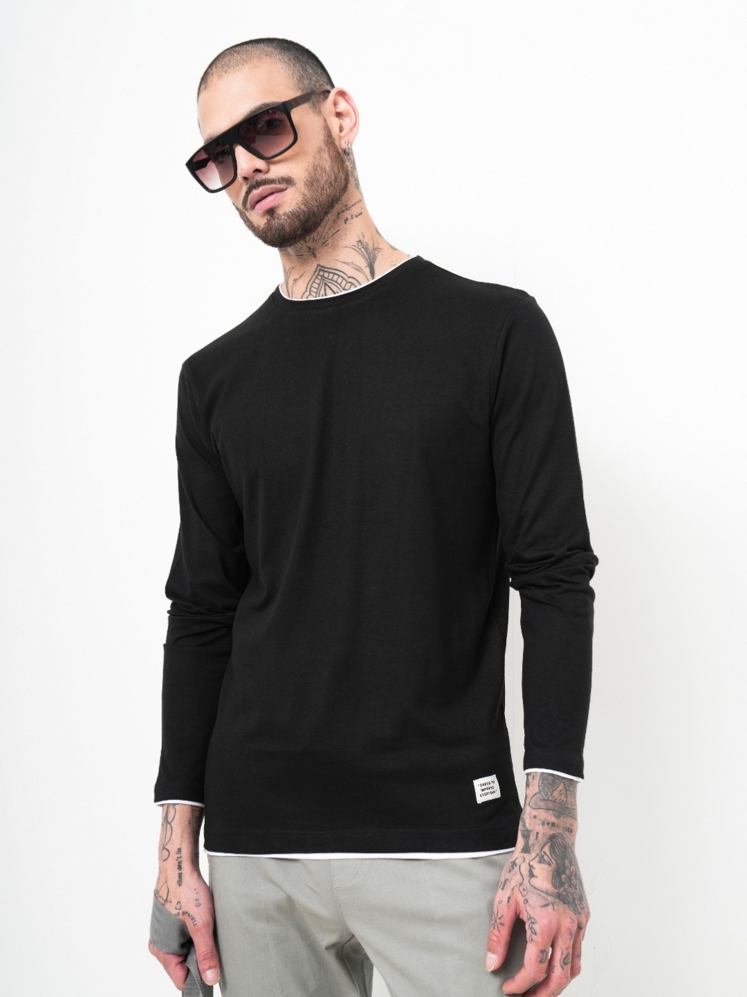 

Genoa Men Pack of 2 Solid Round Neck Cotton T-shirts, Black