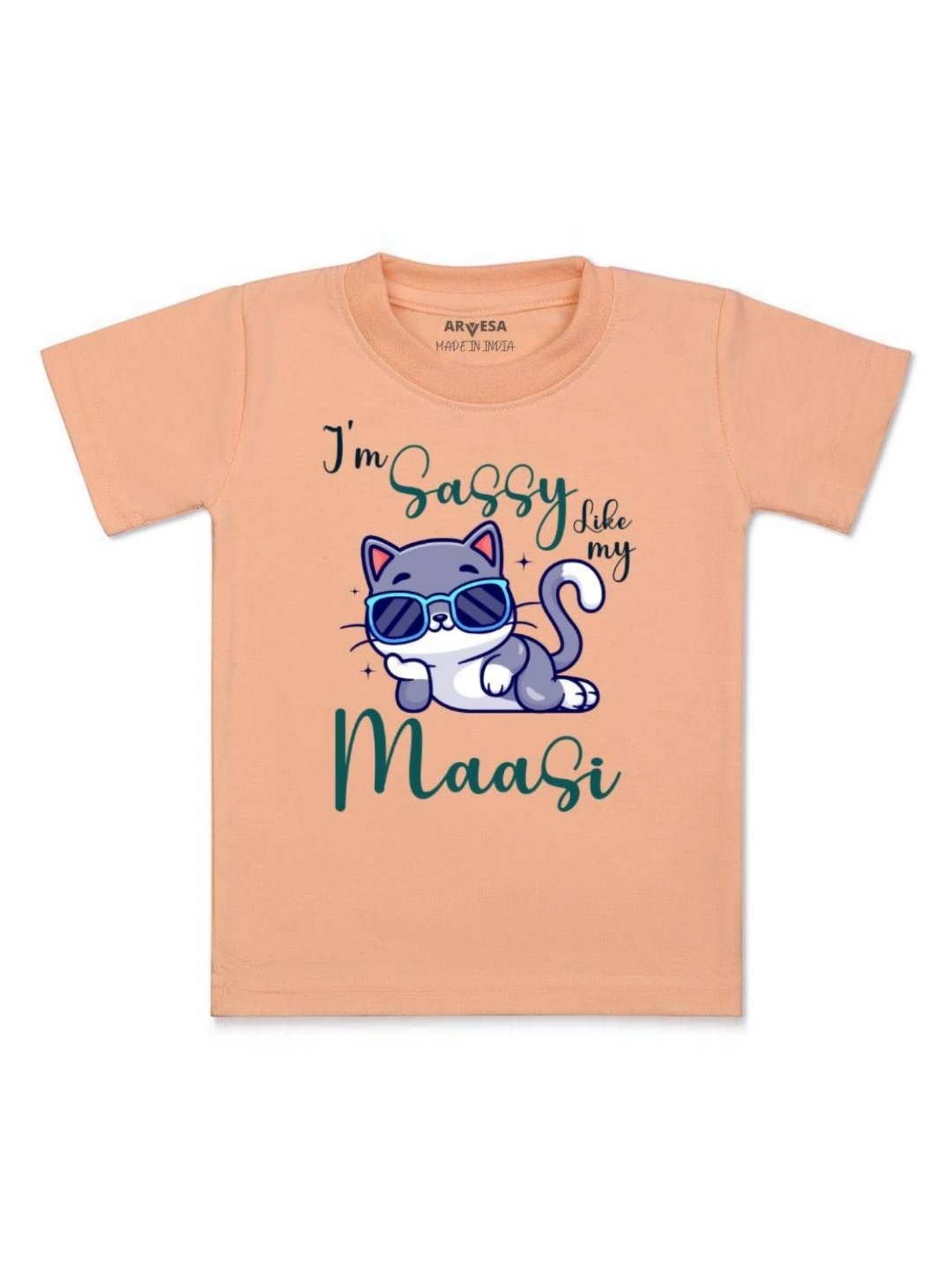 

Arvesa Kids I Am Sassy Like My Bua Printed Tshirt, Peach