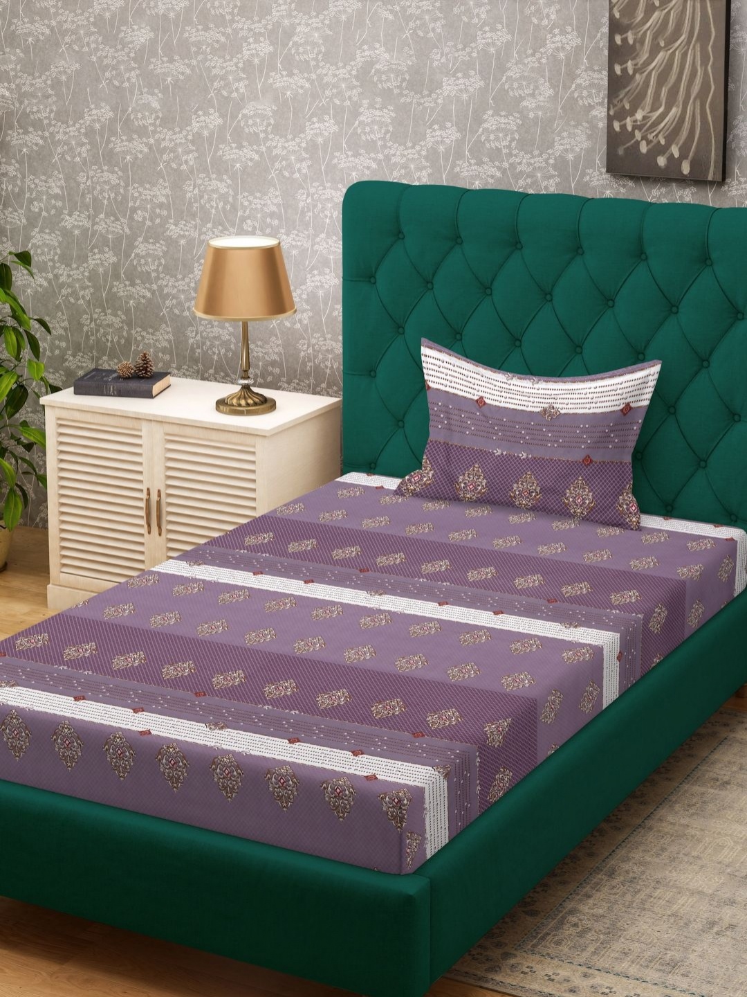 

KLOTTHE Purple and White Striped Printed 300TC Single Bed Sheet With Pillow Cover
