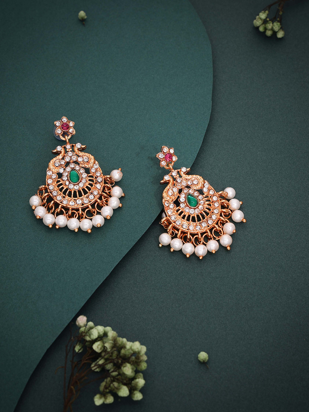 

Anouk Gold-Plated Artificial Stones And Beads Beaded Contemporary Shaped Drop Earrings