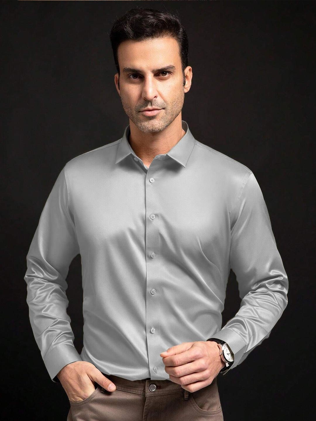 

SOLSTICE Men Comfort Opaque Party Shirt, Silver