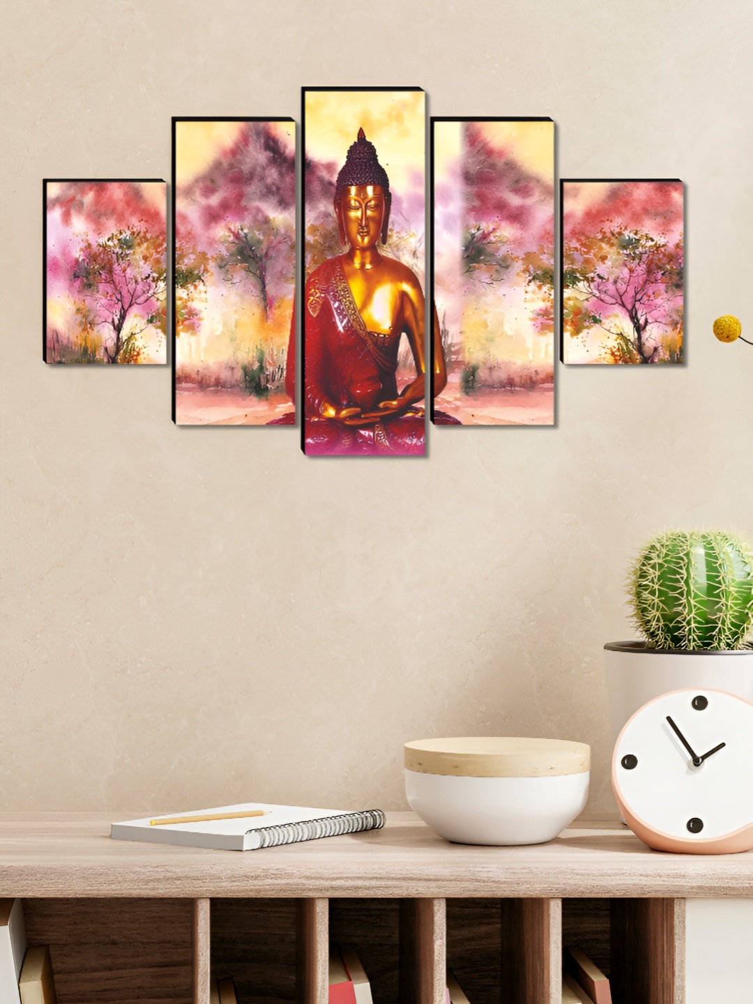 

Aura Red & Beige 5 Pieces Wooden Buddha Religious Wall Art