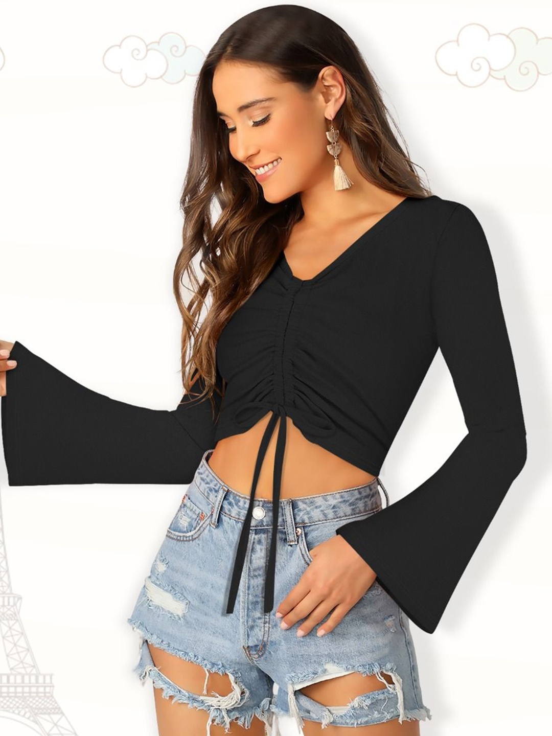

CORSICA Women V-Neck Fitted Crop Top, Black
