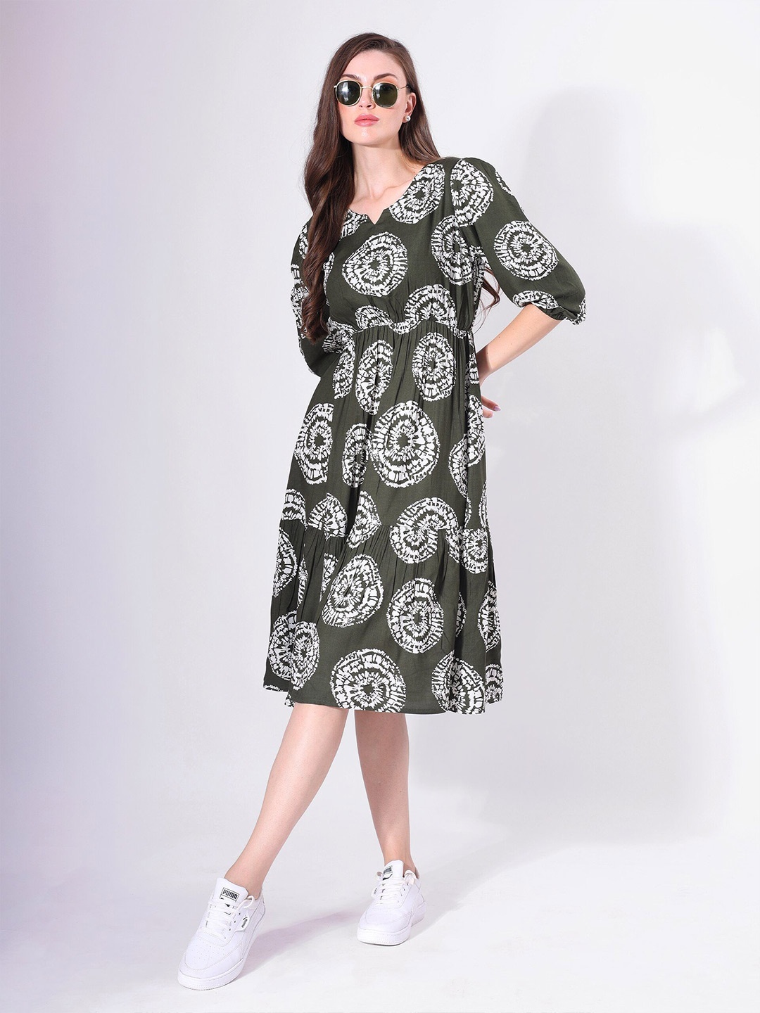 

clobug Floral Print Crepe A-Line Midi Dress, Olive