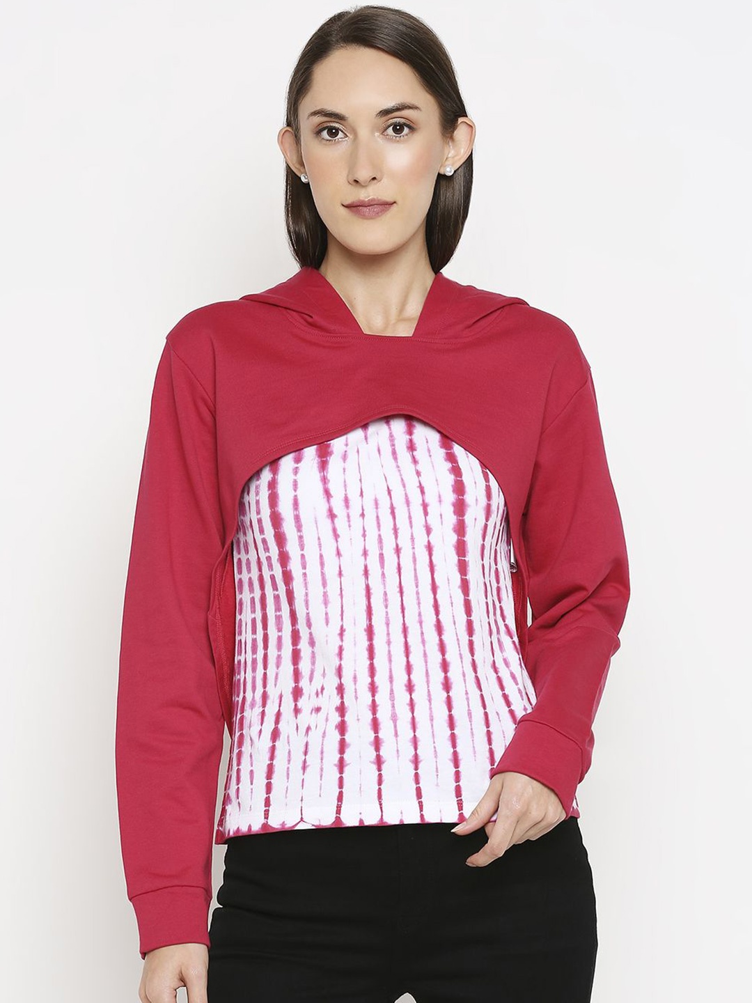 

Kraus Jeans Women Hooded Super Crop Sweatshirt, Pink