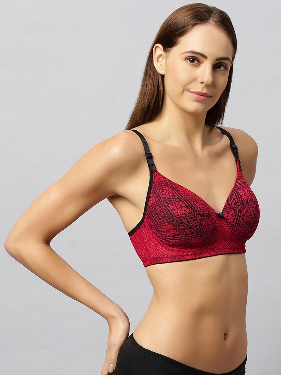 

happybra Padded Wirefree Medium Coverage Lace Lingerie Setridal02Red36B, Red