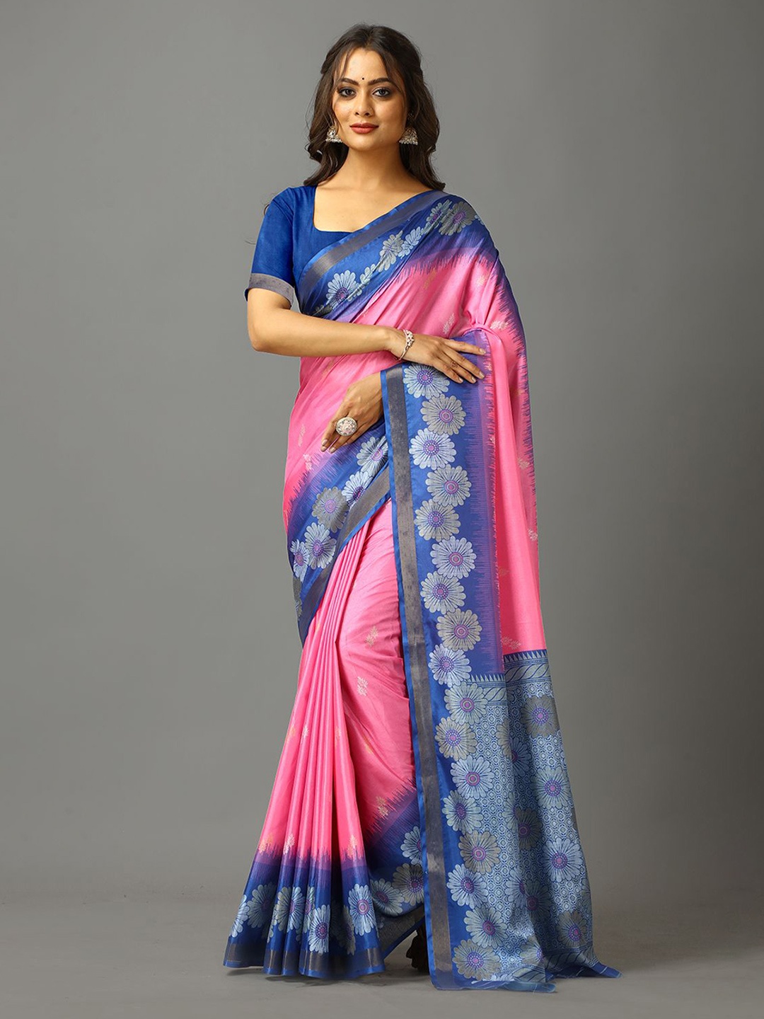 

VIRENDRA TEXTILES Zari Pure Crepe Saree, Pink