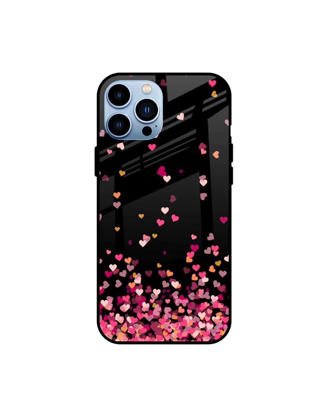 

QRIOH Heart Rain Fall Printed iPhone 13 Pro Back Case, Black