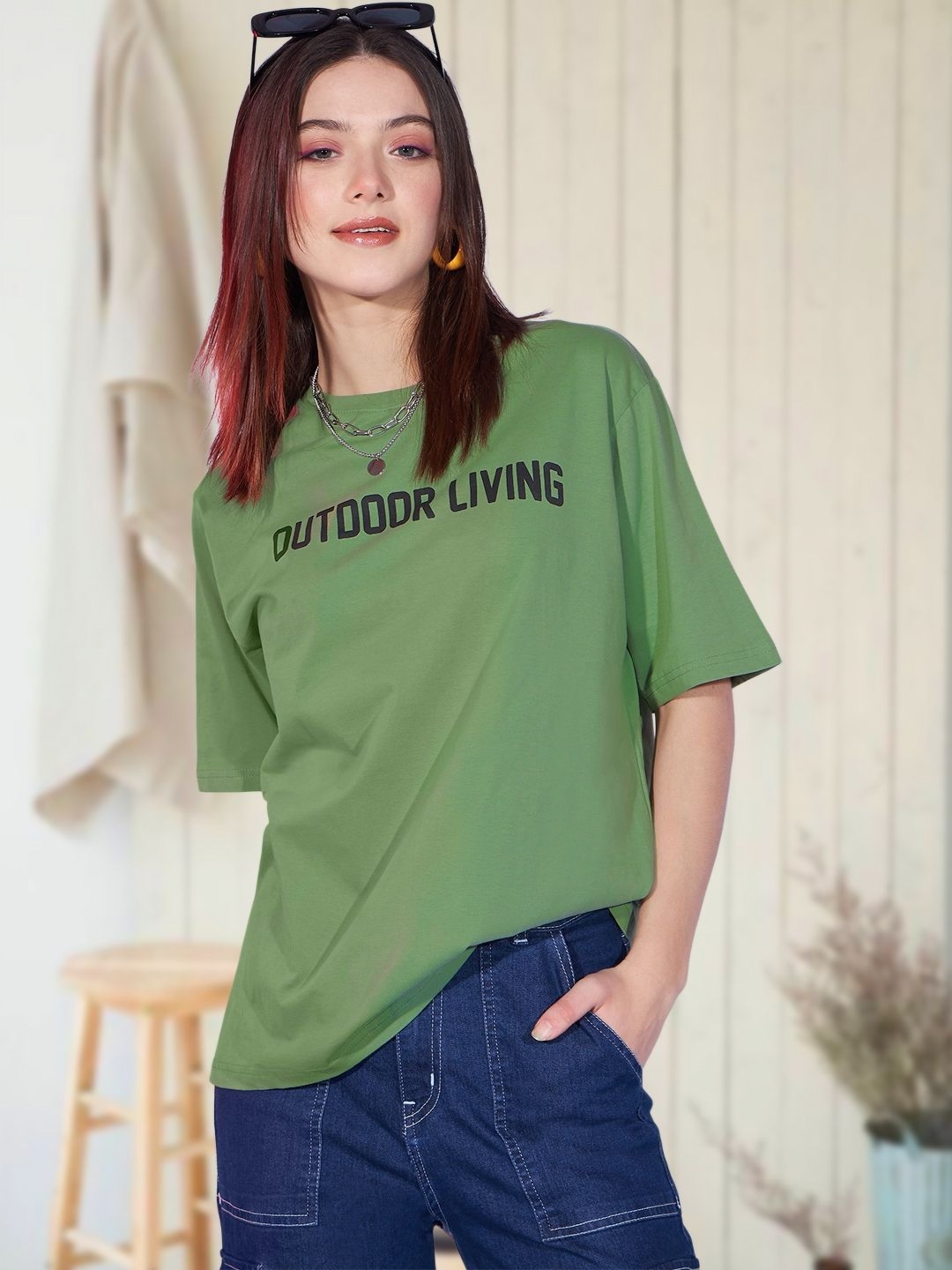 

CORSICA Women Drop-Shoulder Sleeves T-shirt, Green