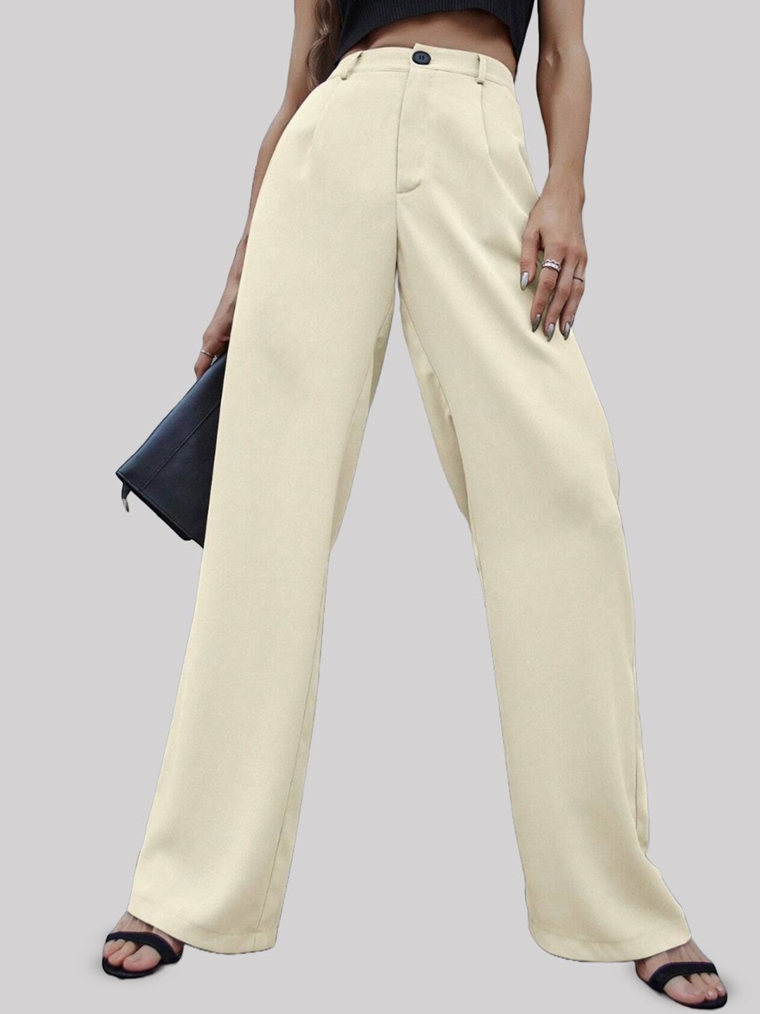 

FNOCKS Women Classic High-Rise Pleated Trousers, Cream