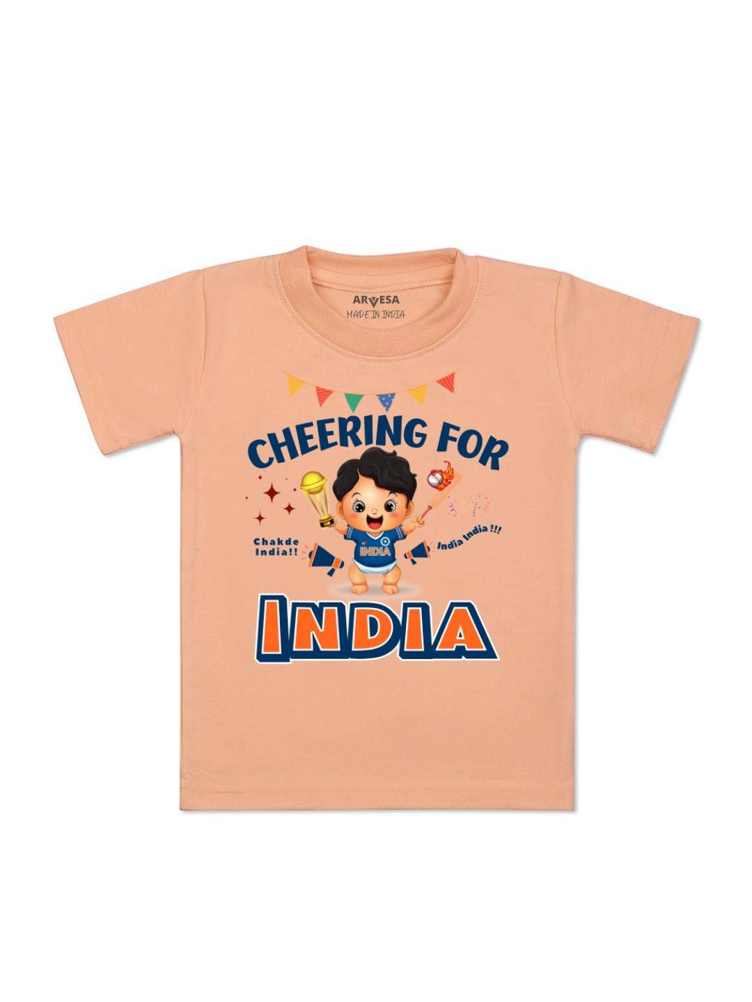 

Arvesa Kids Typography Printed Applique T-shirt, Peach