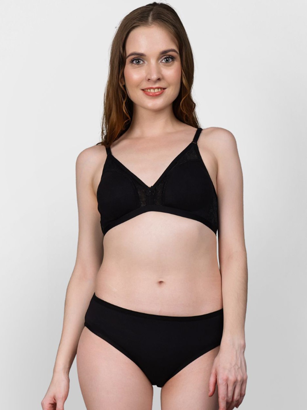 

happybra Lightly Padded Cotton Lingerie Set Lessy02Black34, Black