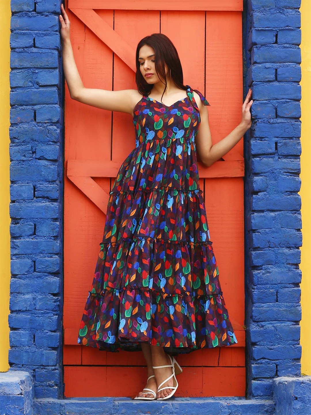

NOUN Floral Print Georgette Maxi Dress, Black