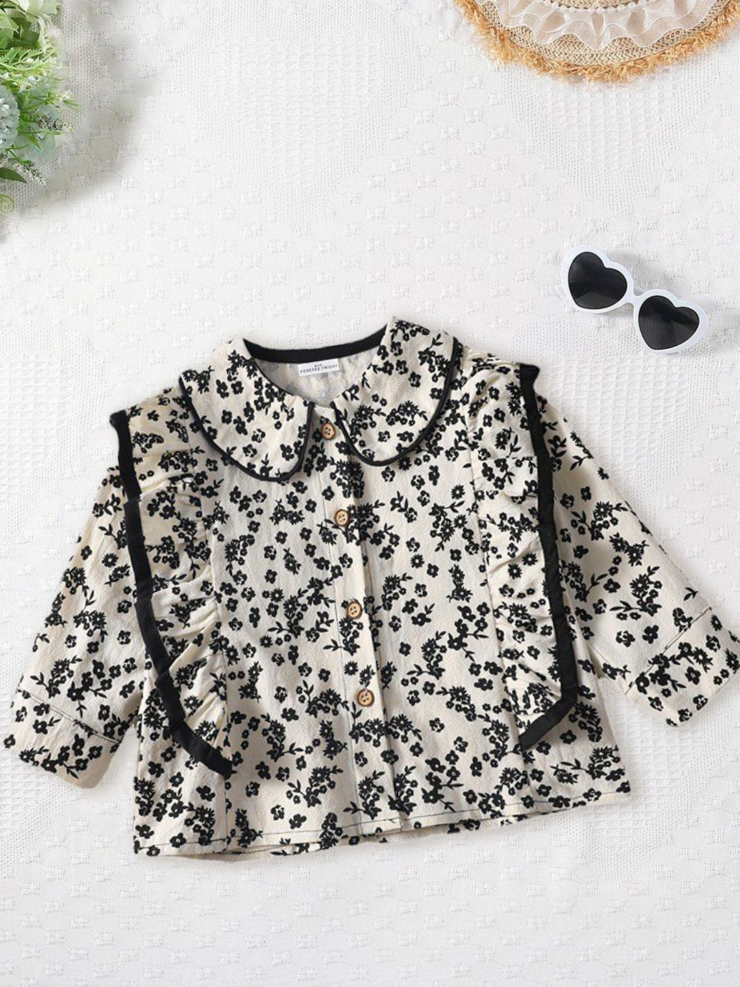 

FOREVER FRIDAY Animal Print Flared Sleeve Cotton Top, Black