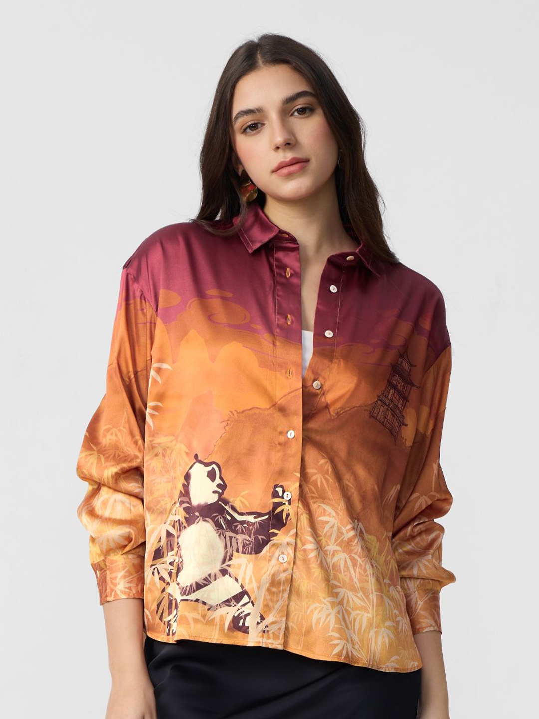 

The Souled Store Opaque Kung Fu Panda Printed Relaxed Fit Casual Shirt, Orange