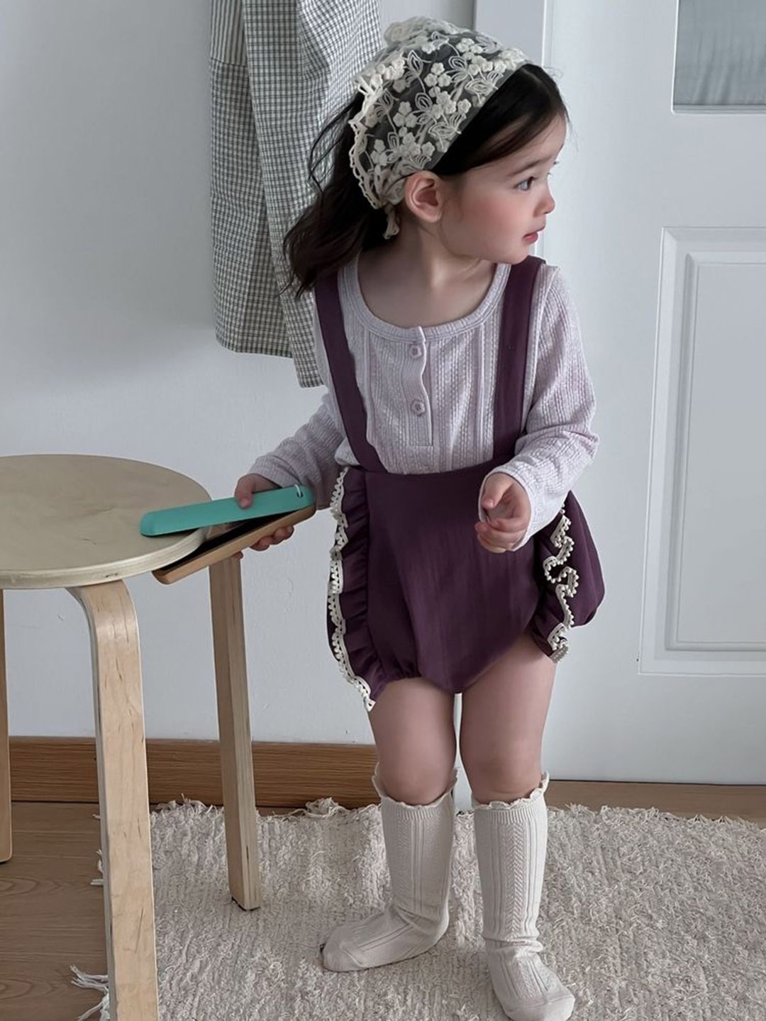 

LULU & SKY Girls Straight Fit Cotton Dungarees With Top, Purple