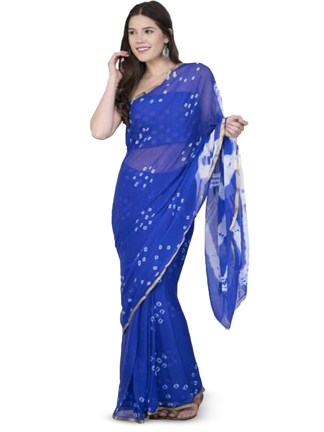 

DURGA EMPORIO Bandhani Zari Pure Chiffon Bandhani Saree, Blue